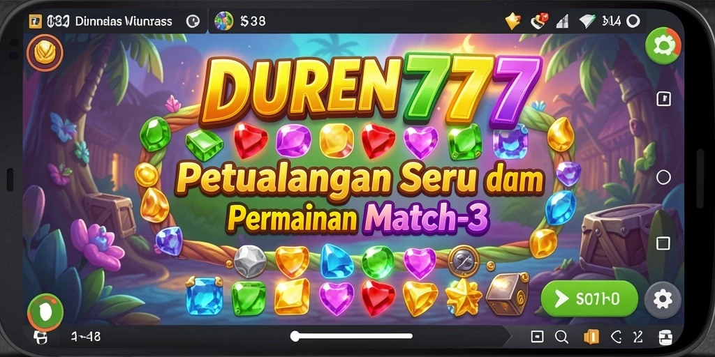 Screenshot DUREN777 menampilkan gameplay Match-3 yang seru dan berwarna.