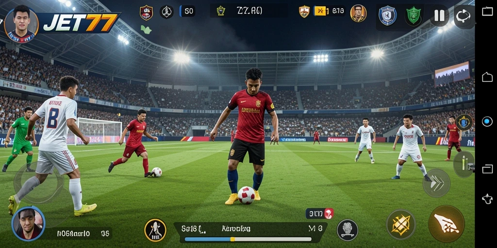Tampilan gameplay seru di lapangan sepak bola JET77.