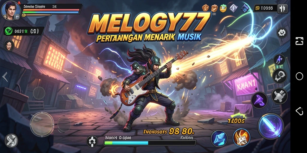 Gameplay MELODY77 yang seru dengan pertarungan penuh musik.