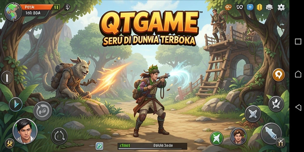 Gameplay QTGAME menampilkan petualangan seru di dunia terbuka yang luas.