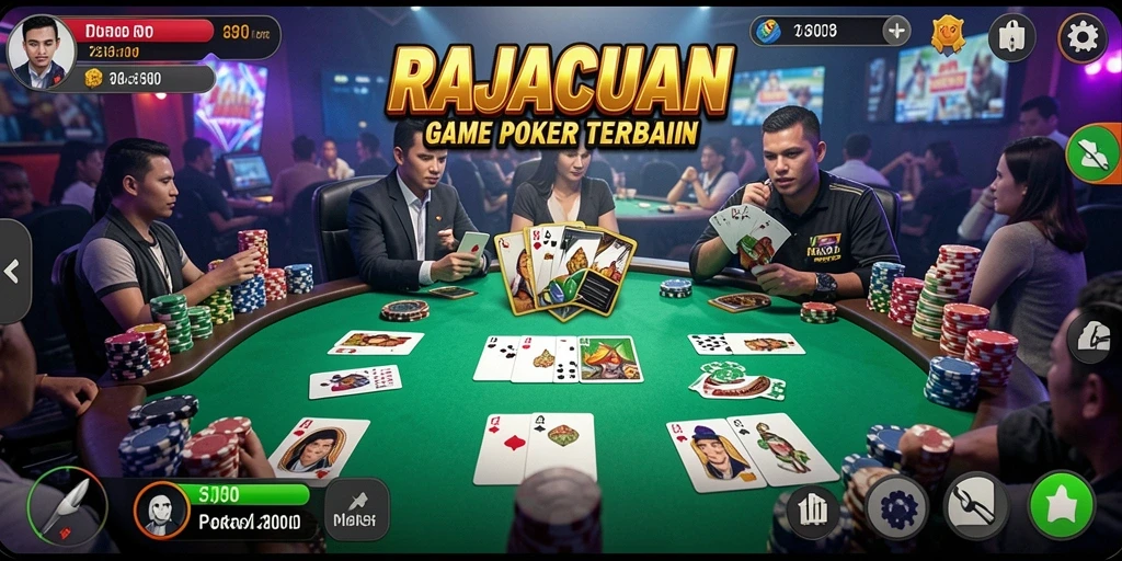Screenshot gameplay RAJACUAN yang menampilkan suasana permainan poker.