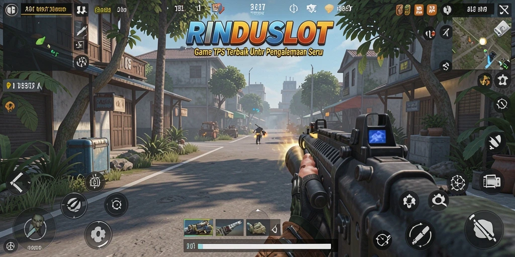 Screenshot RINDUSLOT menampilkan aksi seru dalam gameplay TPS.